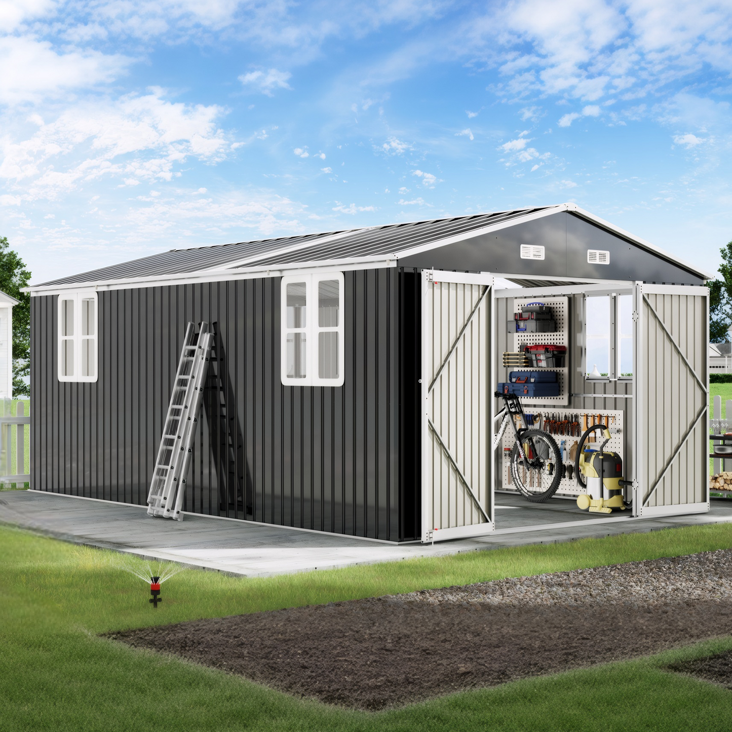 Outdoor Storage Shed with Transparent Panels Amerlife 10x16x7 FT