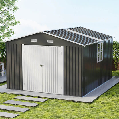 Outdoor Storage Shed with Transparent Panels Amerlife 10x12x7 FT 