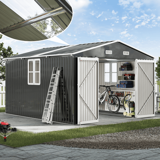 Outdoor Storage Shed with Transparent Panels 10x12x7 FT