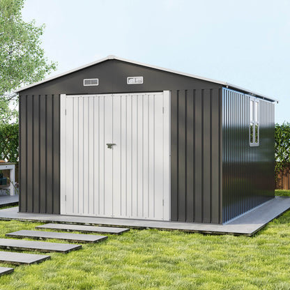 Outdoor Storage Shed with Transparent Panels Amerlife 10x12x7 FT  