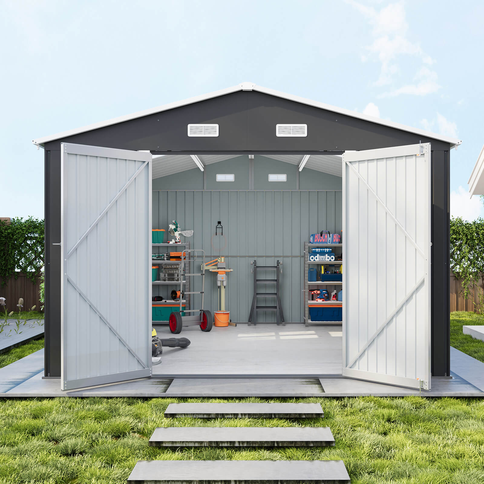 Outdoor Storage Shed with Transparent Panels Amerlife 10x12x7 FT  