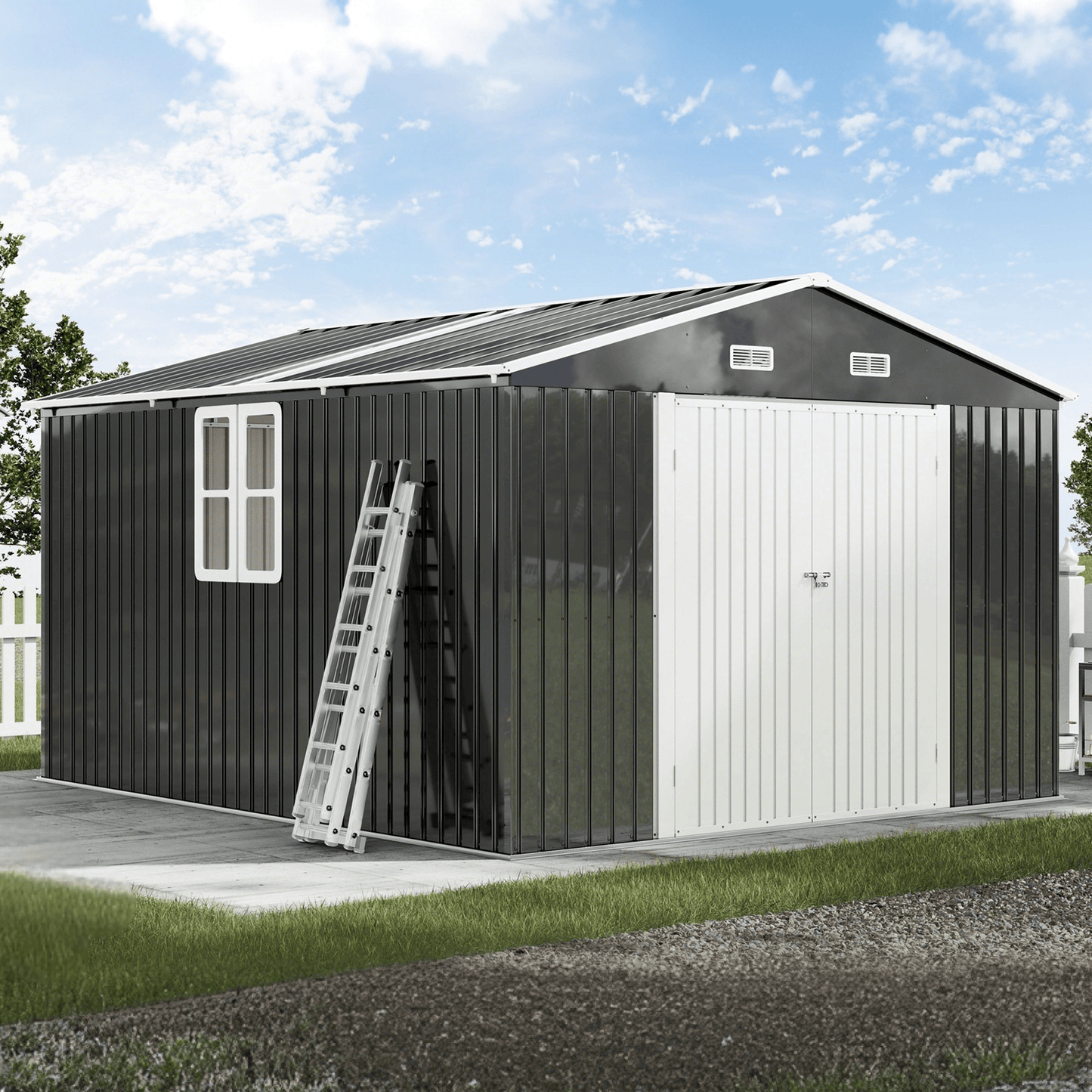 Outdoor Storage Shed with Transparent Panels Amerlife 10x12x7 FT  
