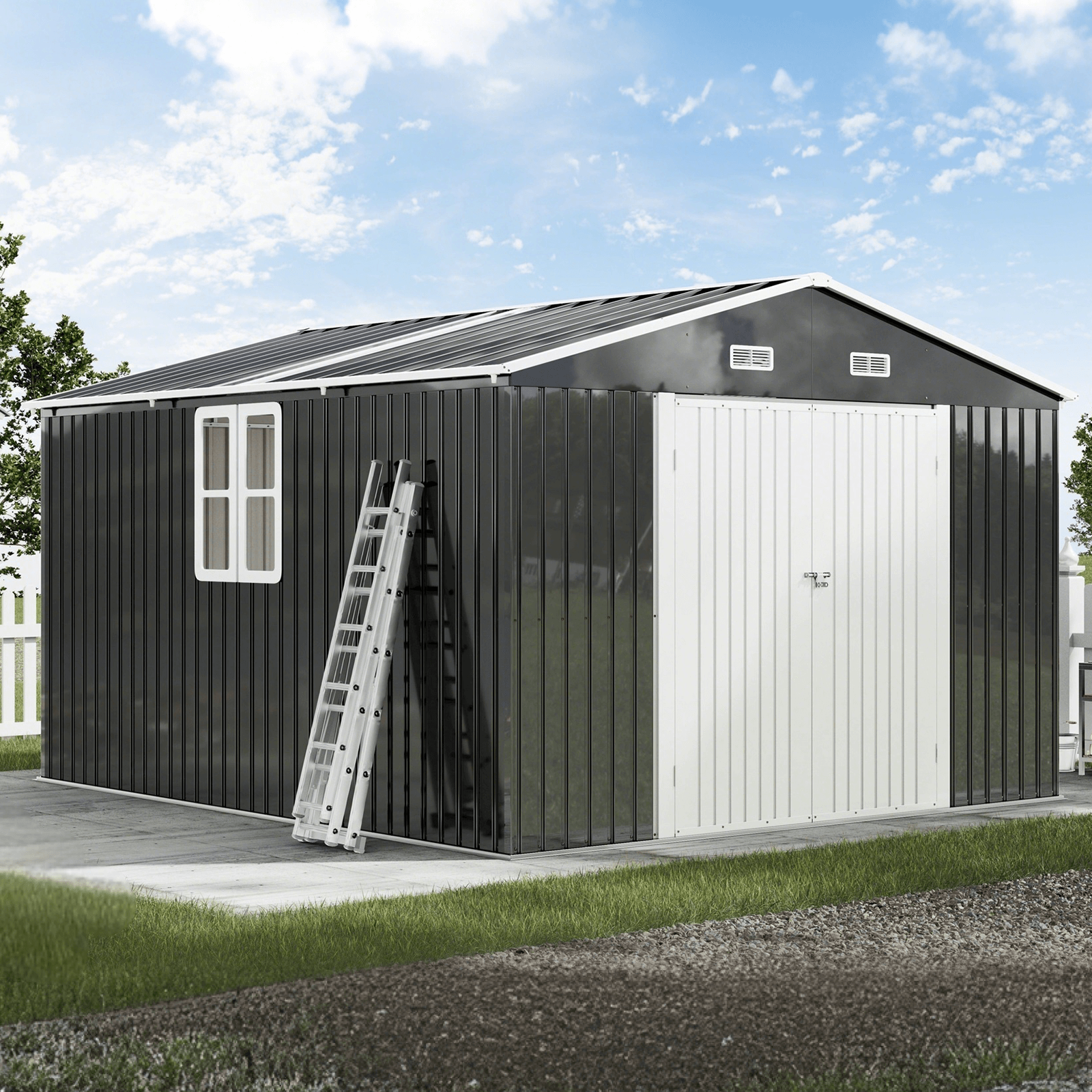 Outdoor Storage Shed with Transparent Panels Amerlife 10x12x7 FT  