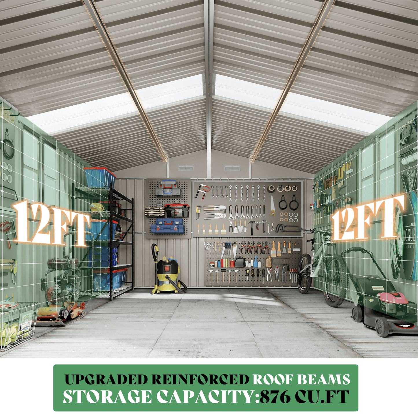 Outdoor Storage Shed with Transparent Panels Amerlife 10x12x7 FT  