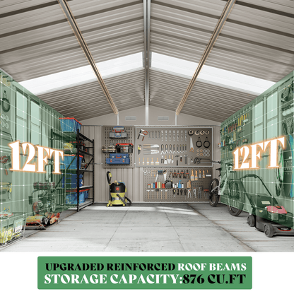 Outdoor Storage Shed with Transparent Panels Amerlife 10x12x7 FT  