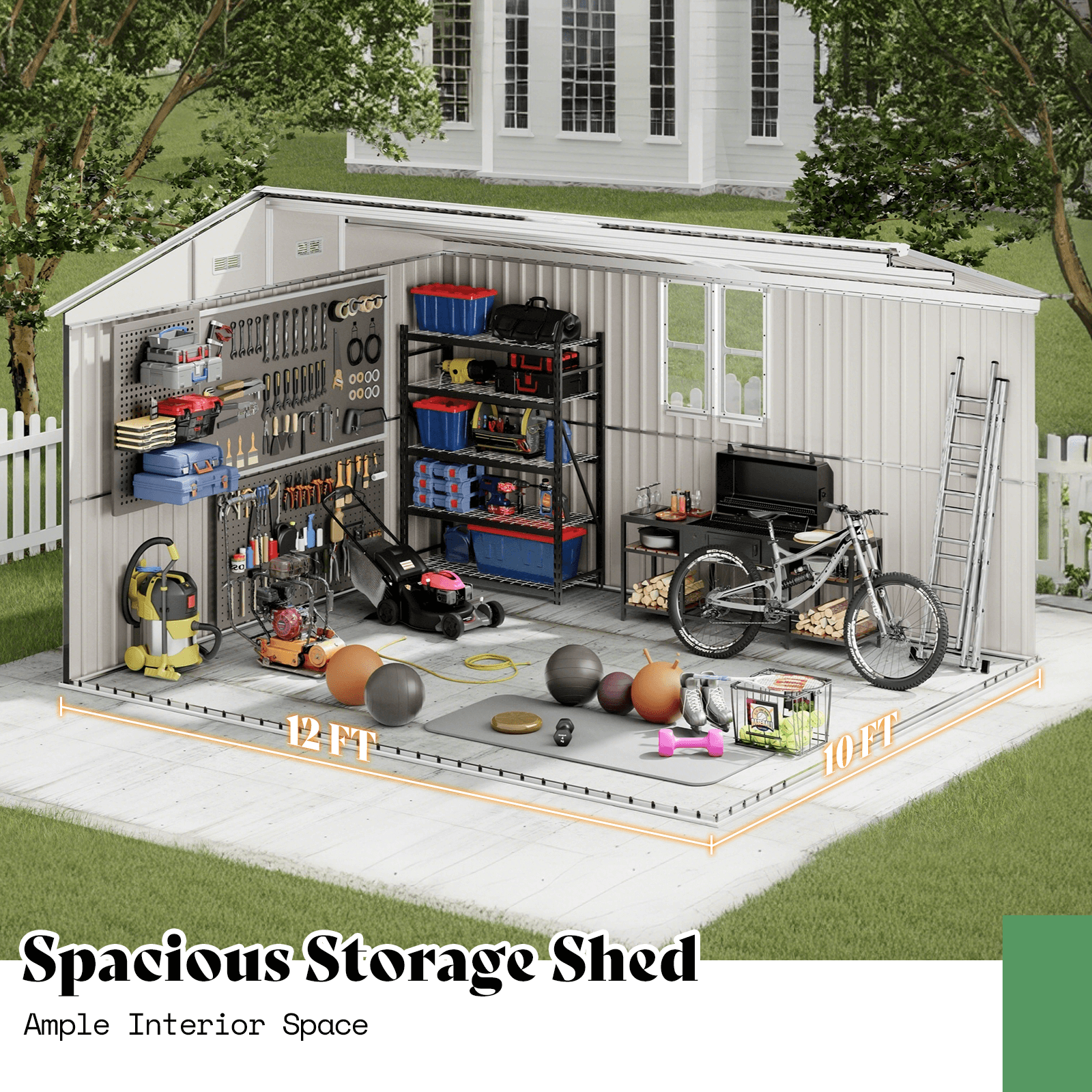 Outdoor Storage Shed with Transparent Panels Amerlife 10x12x7 FT  