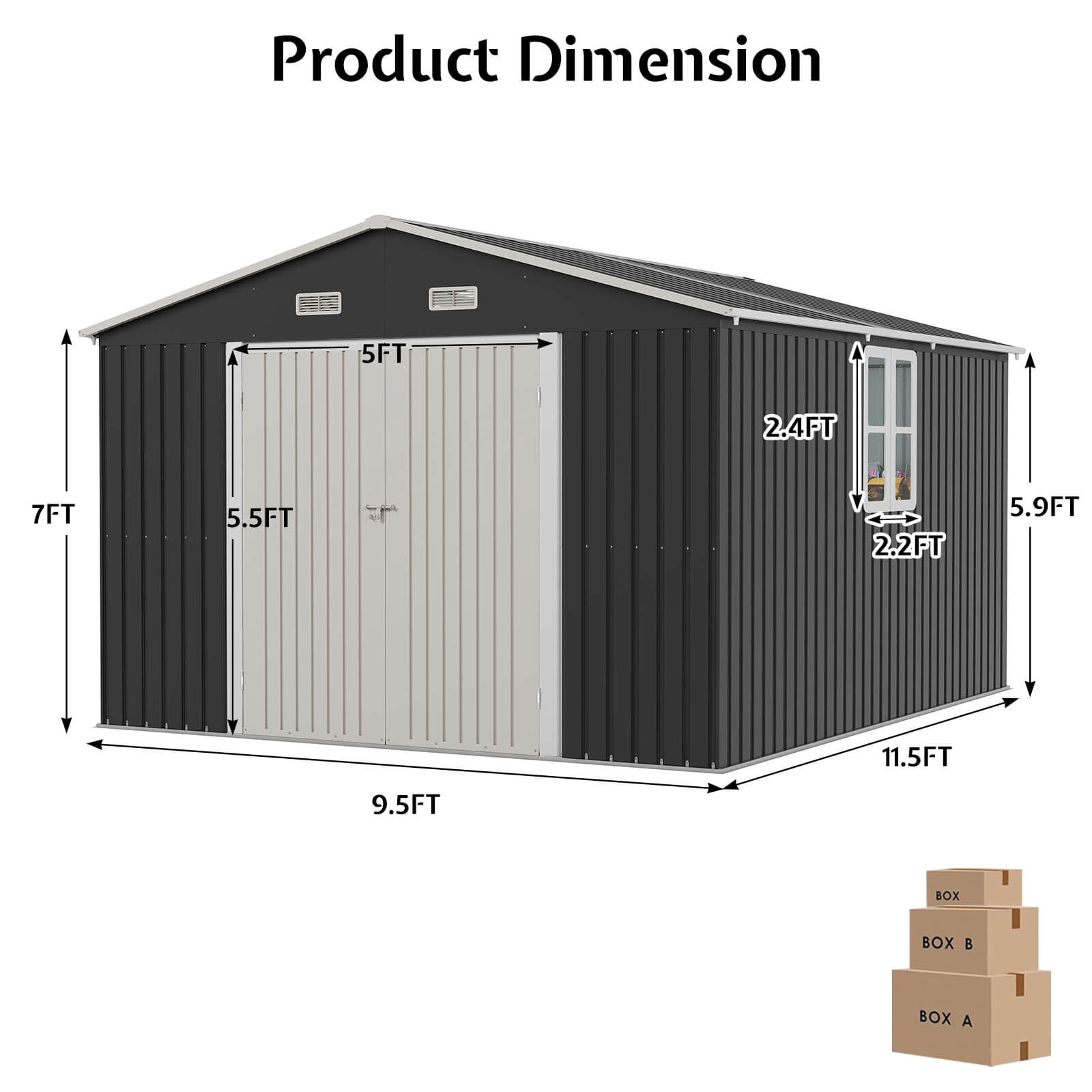 Outdoor Storage Shed with Transparent Panels Amerlife 10x12x7 FT 