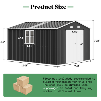 Outdoor Storage Shed with Transparent Panels Amerlife 10x12x7 FT 