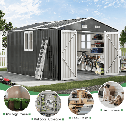 Outdoor Storage Shed with Transparent Panels Amerlife 10x12x7 FT  