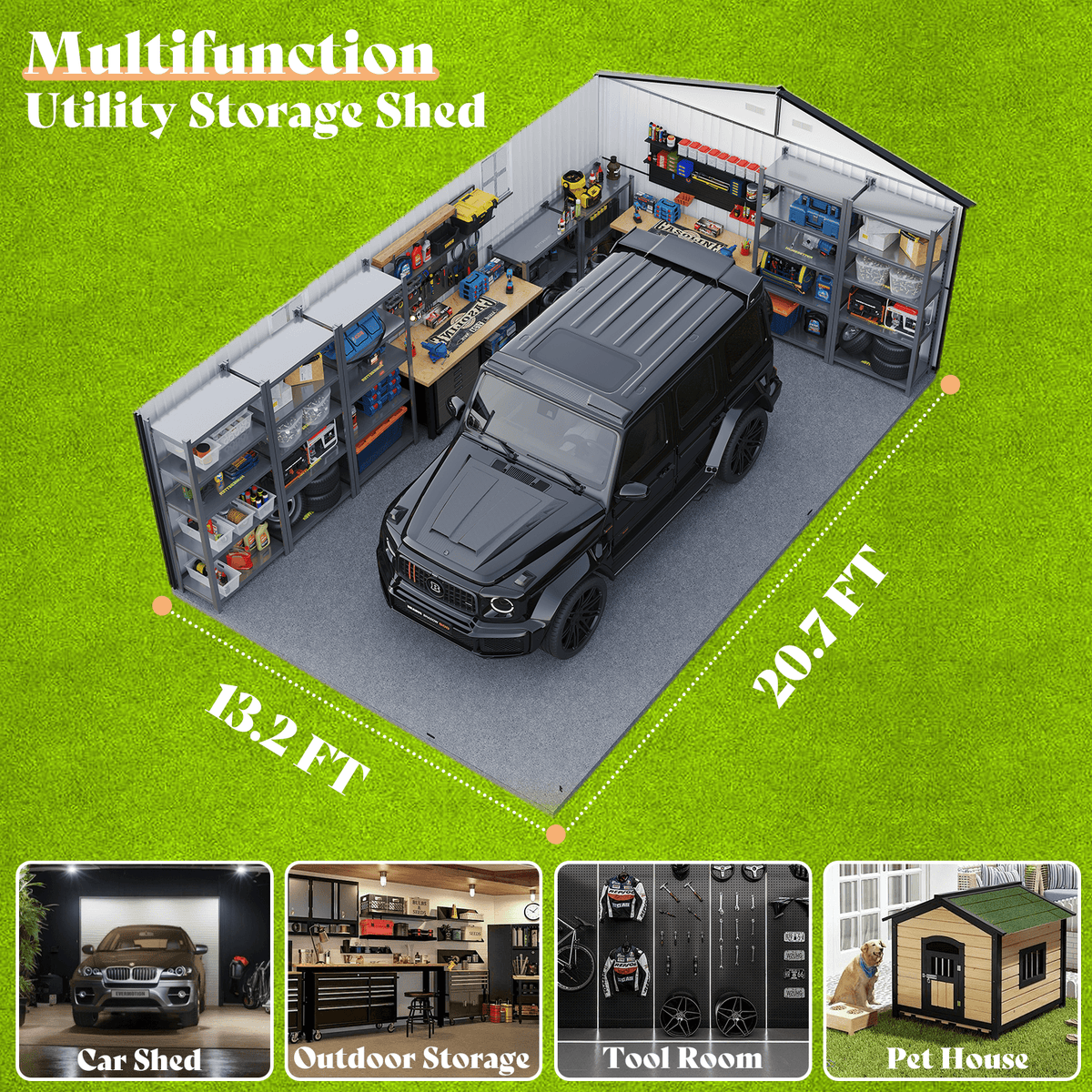 Extra Large Outdoor Metal Garage Shed Amerlife 13x21x8 FT 