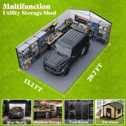 Extra Large Outdoor Metal Garage Shed Amerlife 13x21x8 FT 