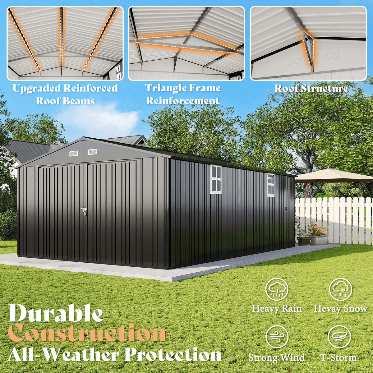 Extra Large Outdoor Metal Garage Shed Amerlife 13x21x8 FT 
