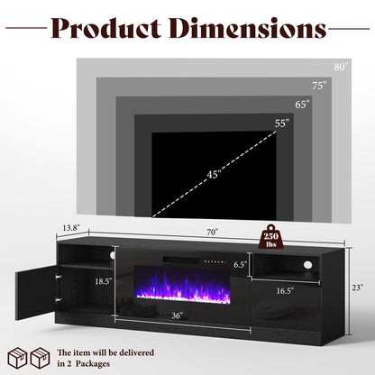 Portal 70" Fireplace TV Stand Amerlife Black