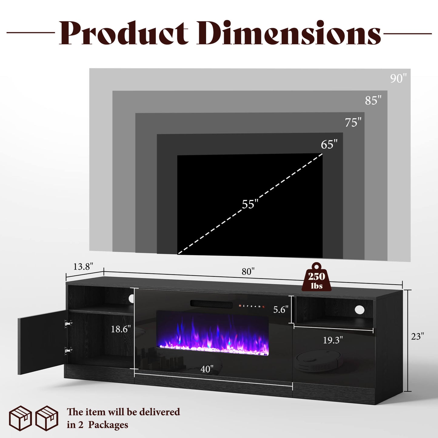Portal 80" Fireplace TV Stand Amerlife 80" / Black