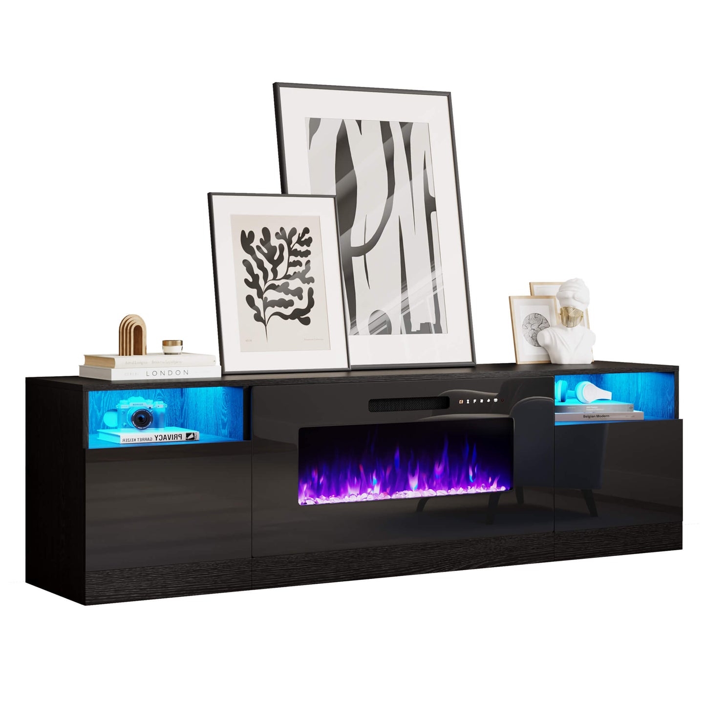 Portal 70" Fireplace TV Stand Amerlife Black