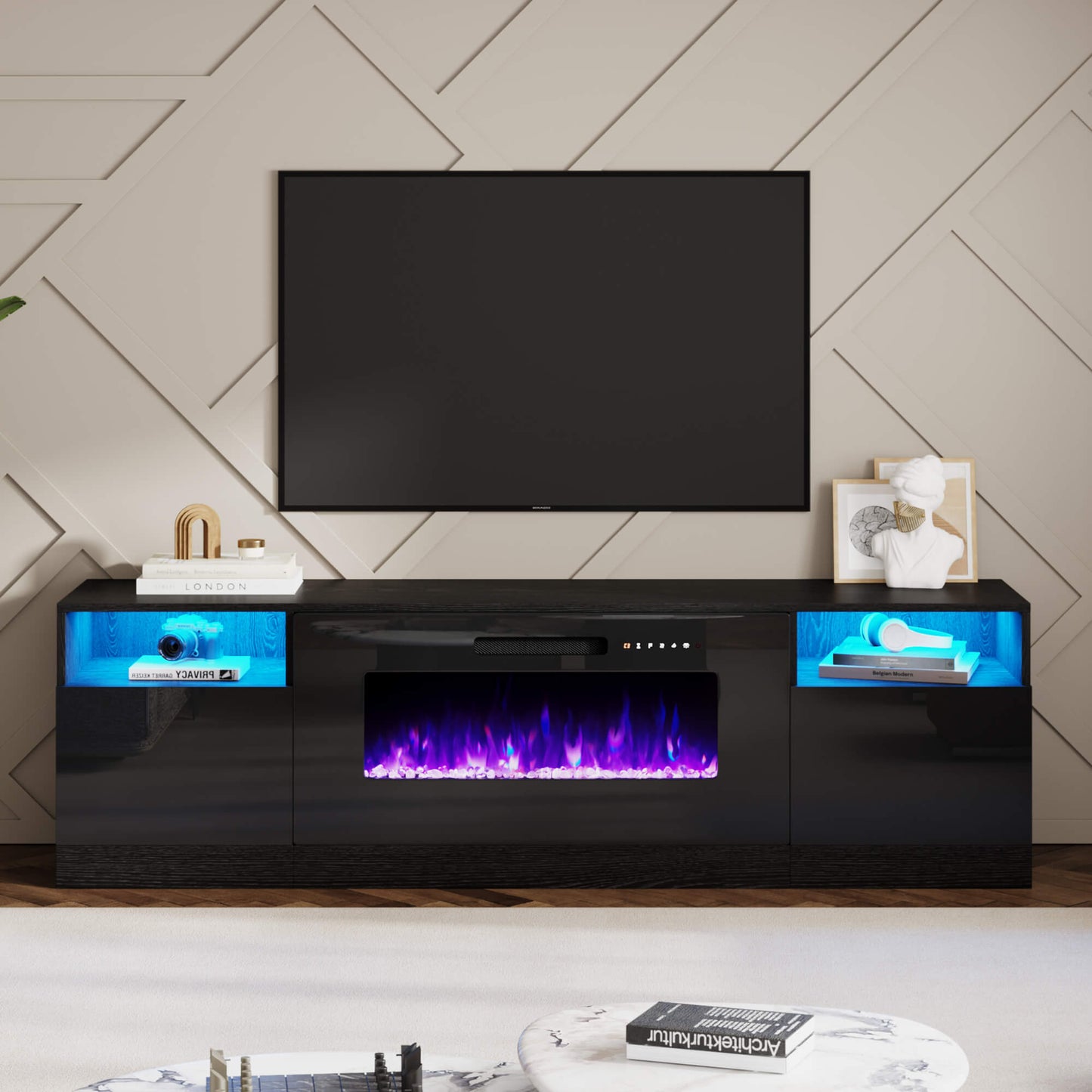 Portal 70" Fireplace TV Stand Amerlife Black