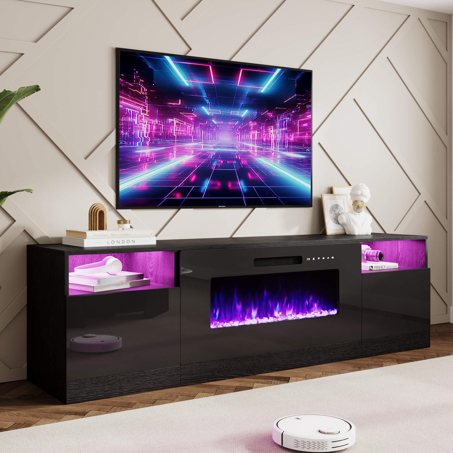 Portal 70" Fireplace TV Stand Amerlife Black
