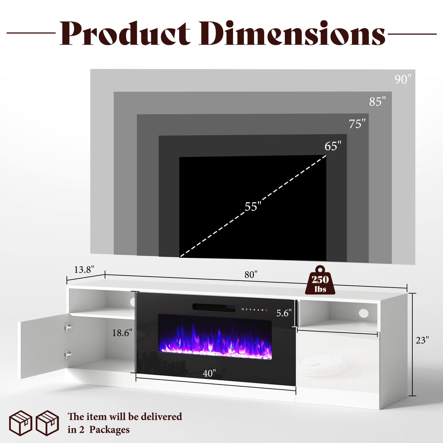 Portal 80" Fireplace TV Stand Amerlife 80" / White & Black