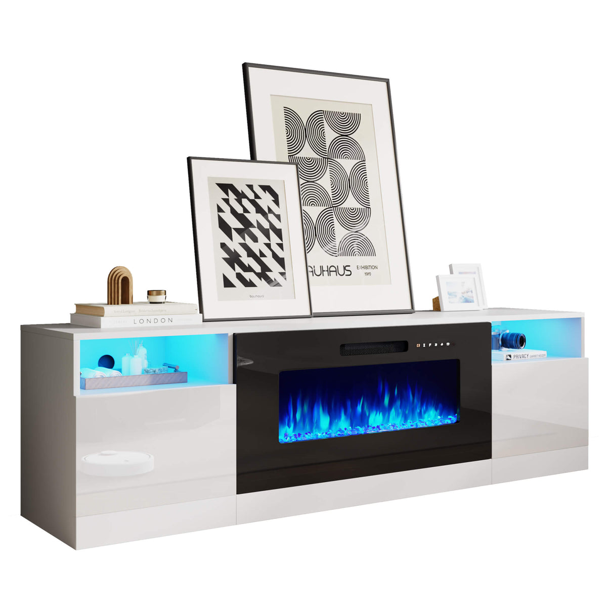 Portal 70" Fireplace TV Stand Amerlife White&Black