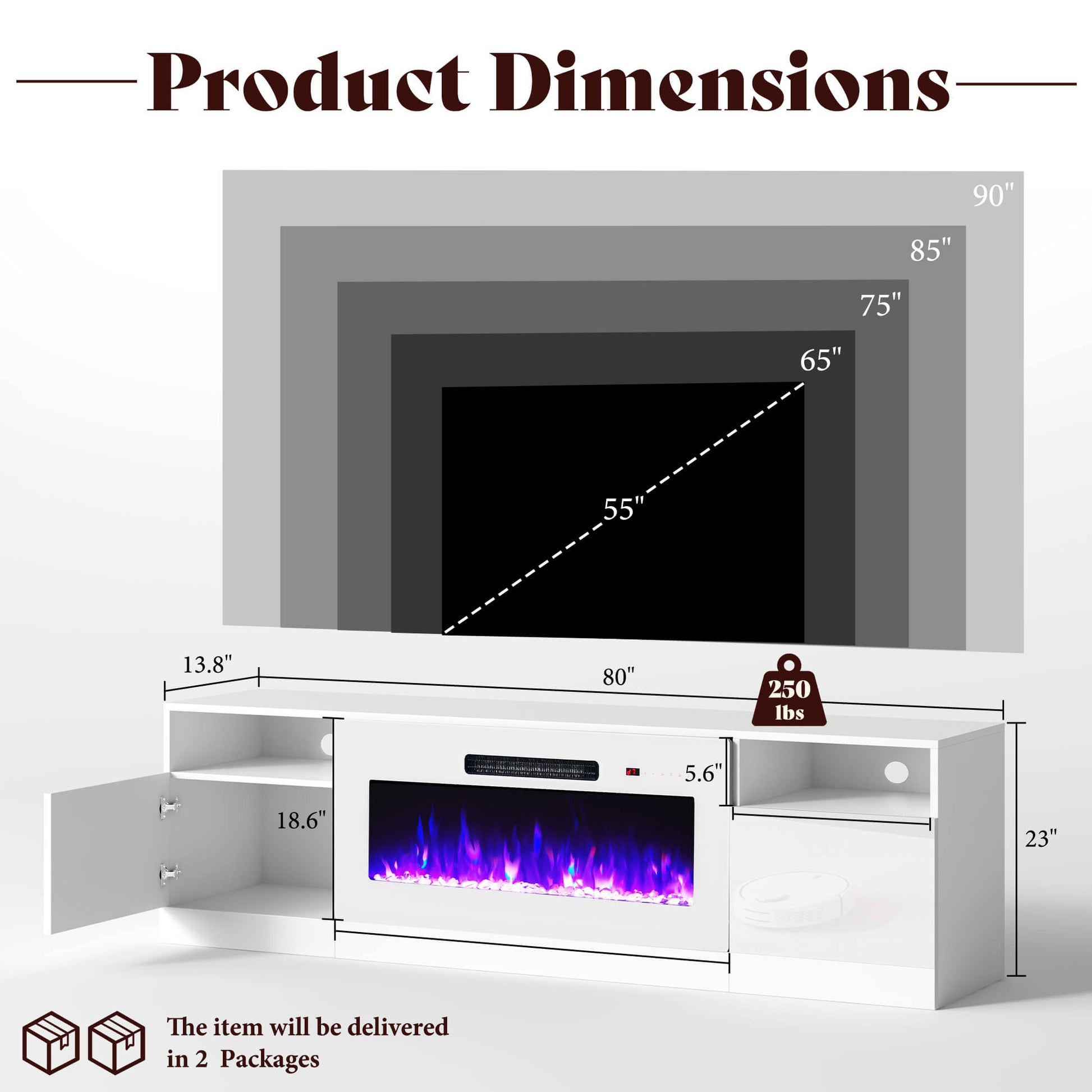 Portal 80" Fireplace TV Stand Amerlife 80" / White