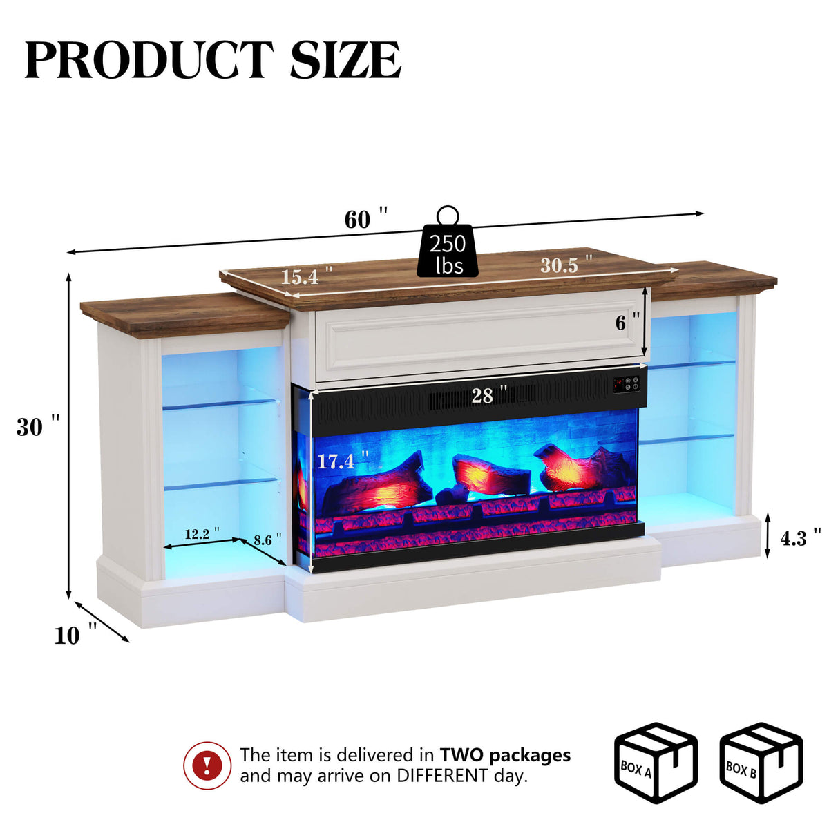 CFT030 Jetson Fireplace TV Stand Barnwood White