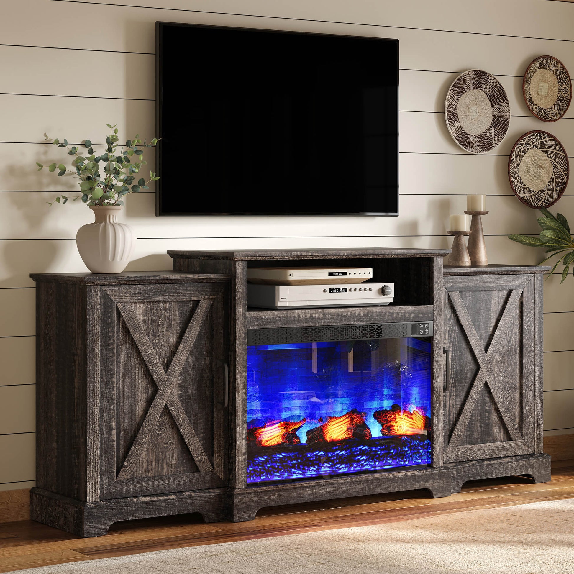 Vista Extra-Wide Fireplace TV Stand Amerlife 70" / Rustic Black