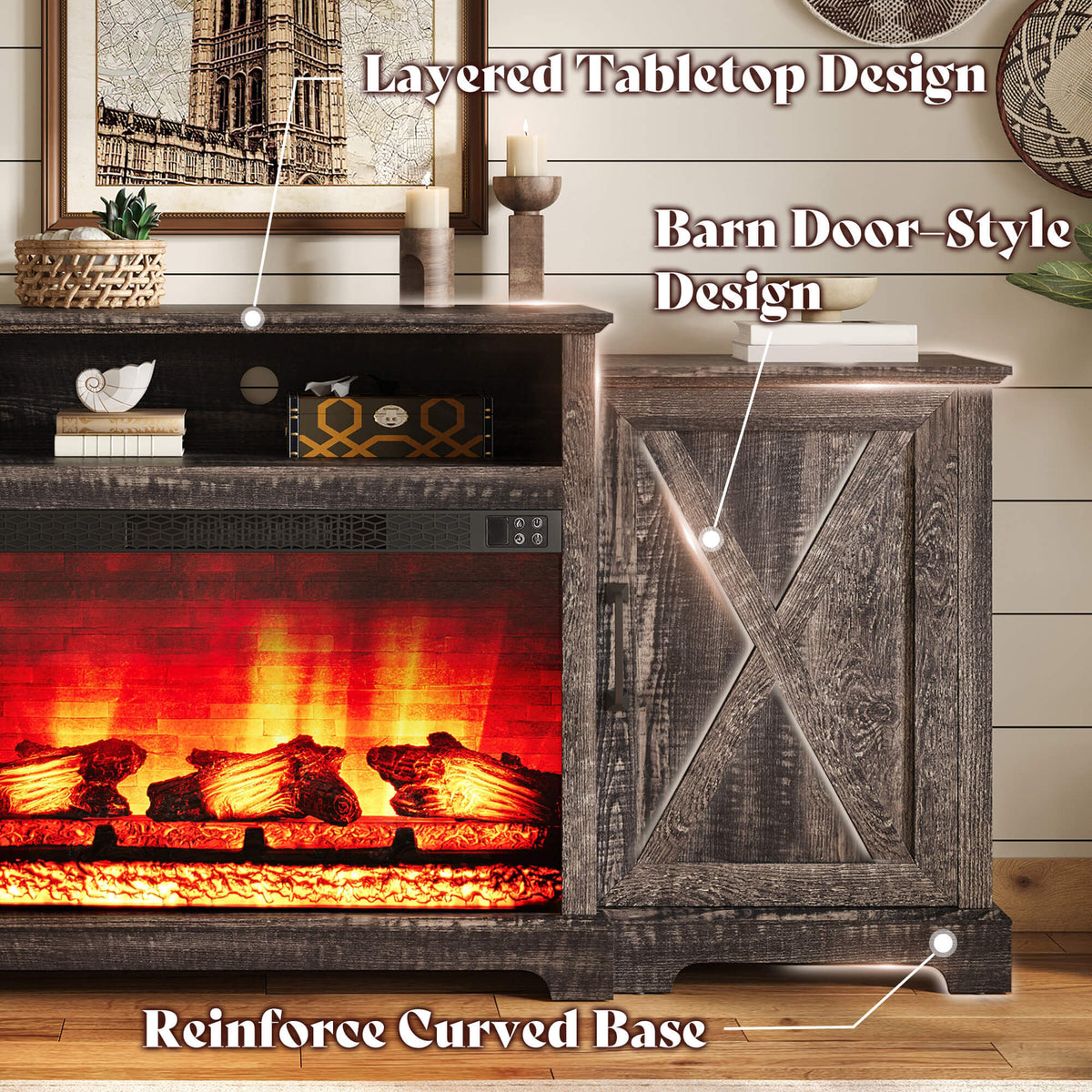 Vista Extra-Wide Fireplace TV Stand Amerlife 70" / Rustic Black