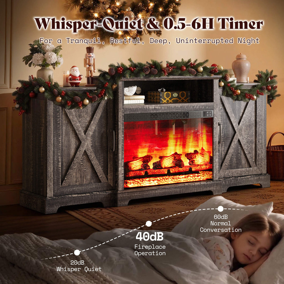 Vista Extra-Wide Fireplace TV Stand Amerlife 70" / Rustic Black