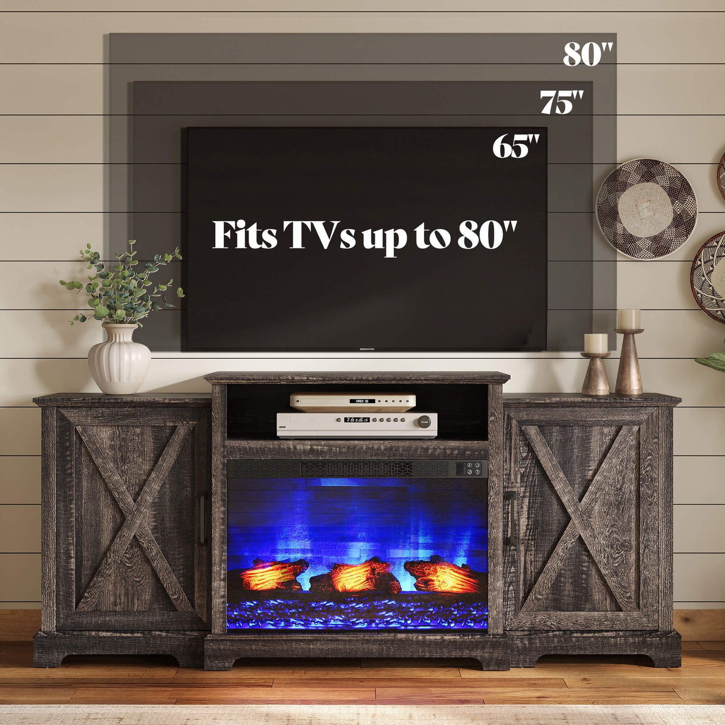 Vista Extra-Wide Fireplace TV Stand Amerlife 70" / Rustic Black