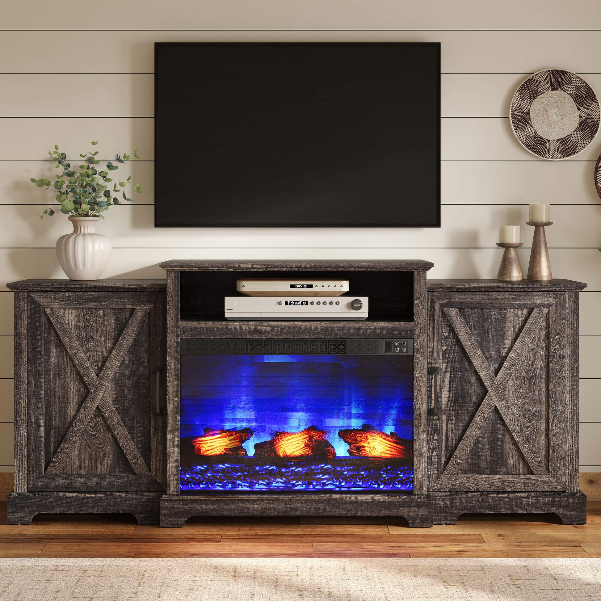 Vista Extra-Wide Fireplace TV Stand Amerlife 70" / Rustic Black