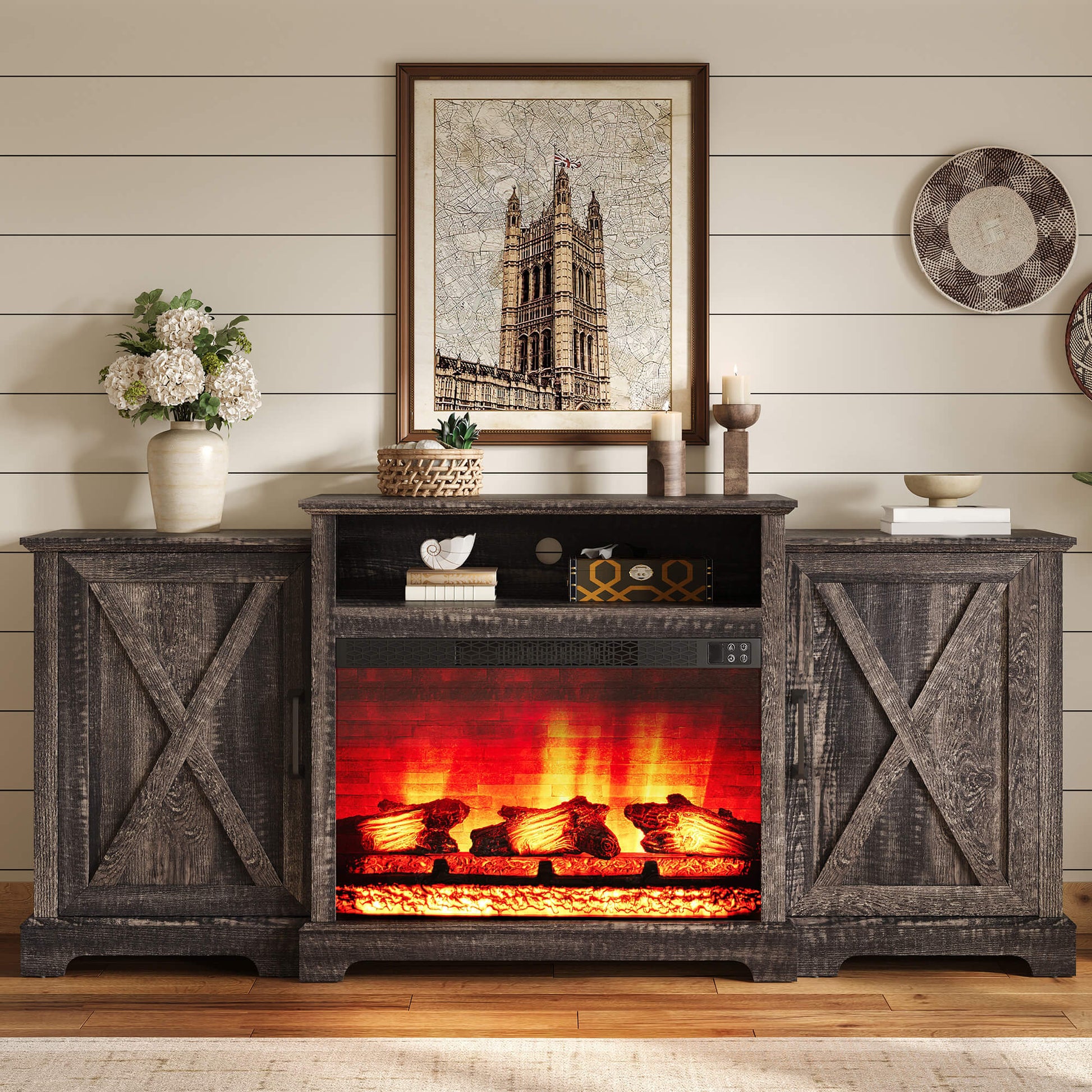 Vista Extra-Wide Fireplace TV Stand Amerlife 70" / Rustic Black
