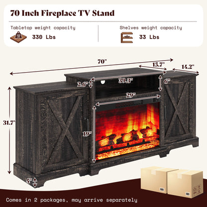 Vista Extra-Wide Fireplace TV Stand Amerlife 70" / Rustic Black