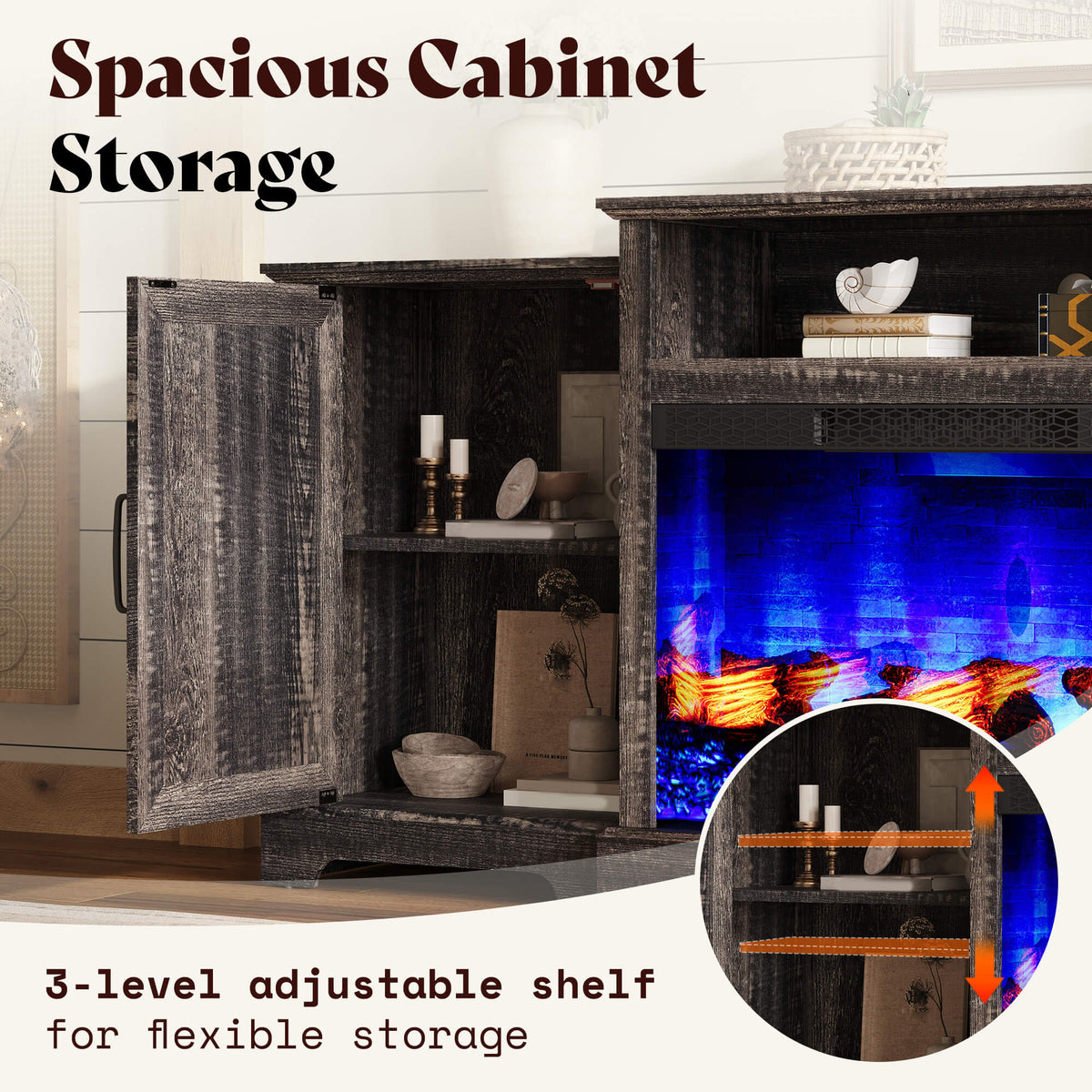 Vista Extra-Wide Fireplace TV Stand Amerlife 70" / Rustic Black