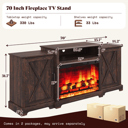Vista Extra-Wide Fireplace TV Stand Amerlife 70" / Rustic Brown
