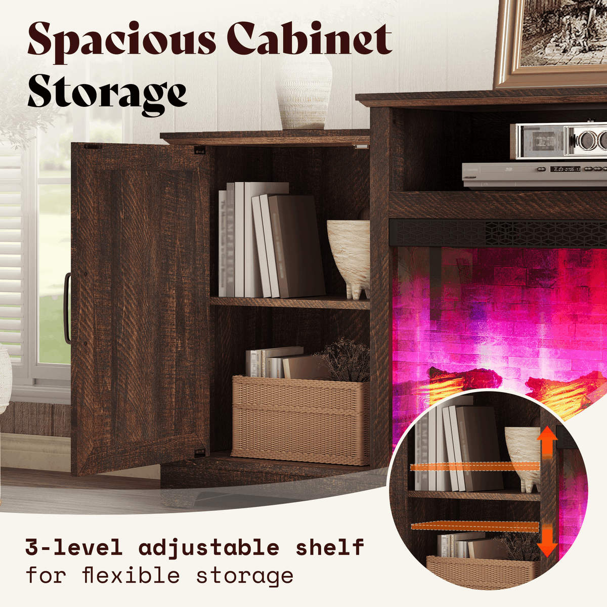 Vista Extra-Wide Fireplace TV Stand Amerlife 70" / Rustic Brown