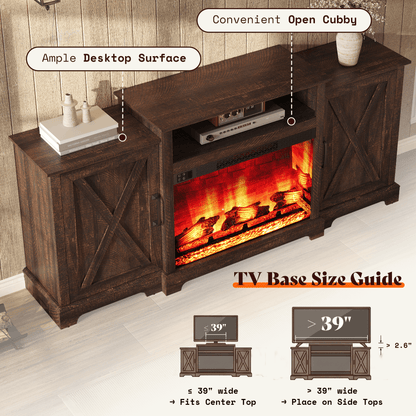 Vista Extra-Wide Fireplace TV Stand Amerlife 70" / Rustic Brown