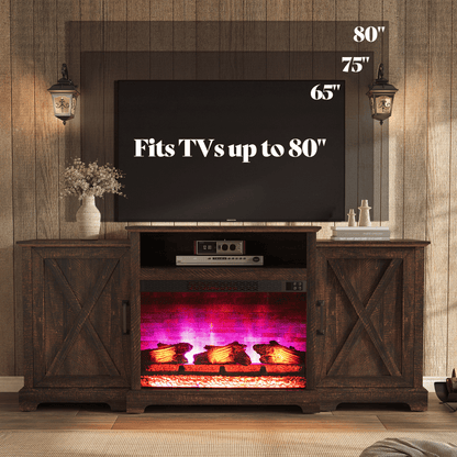 Vista Extra-Wide Fireplace TV Stand Amerlife 70" / Rustic Brown