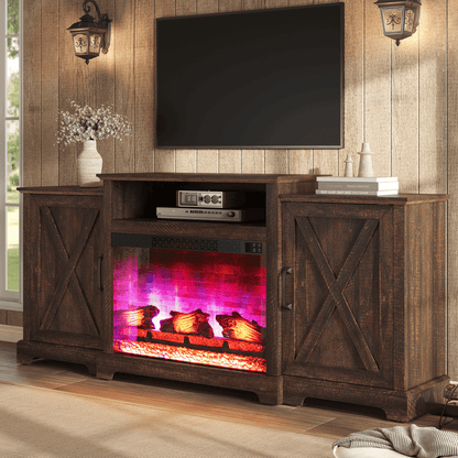 Vista Extra-Wide Fireplace TV Stand Amerlife 70" / Rustic Brown