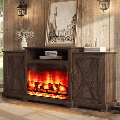 Vista Extra-Wide Fireplace TV Stand Amerlife 70" / Rustic Brown