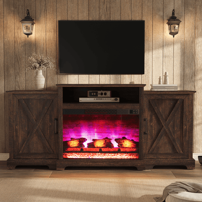 Vista Extra-Wide Fireplace TV Stand Amerlife 70" / Rustic Brown