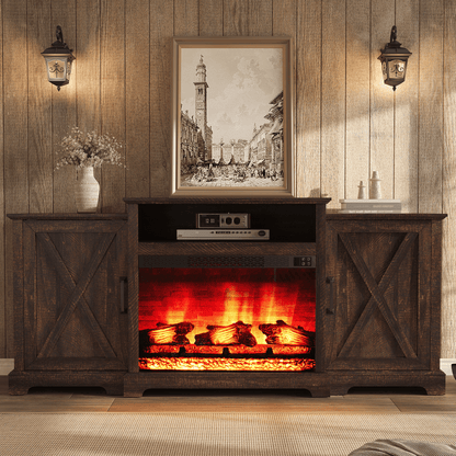 Vista Extra-Wide Fireplace TV Stand Amerlife 70" / Rustic Brown