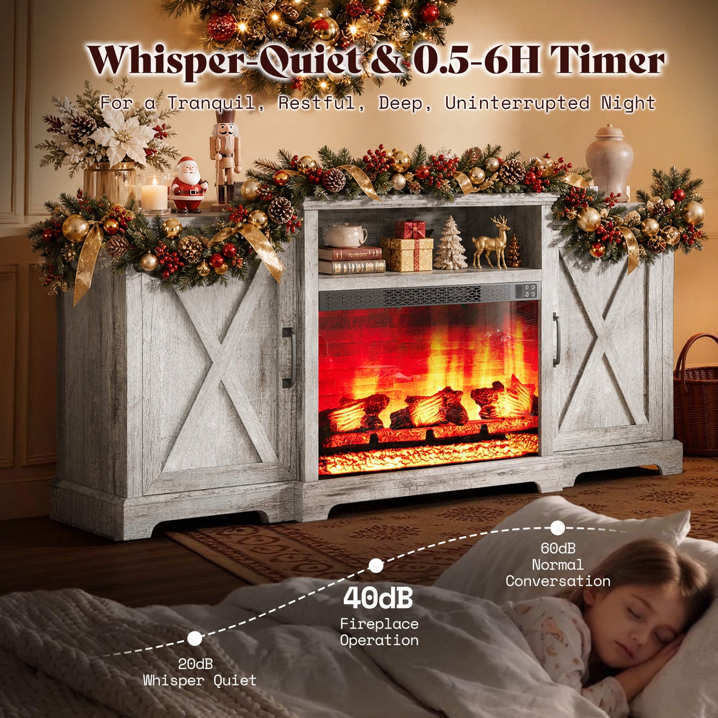 Vista Extra-Wide Fireplace TV Stand Amerlife 70" / Light Grey
