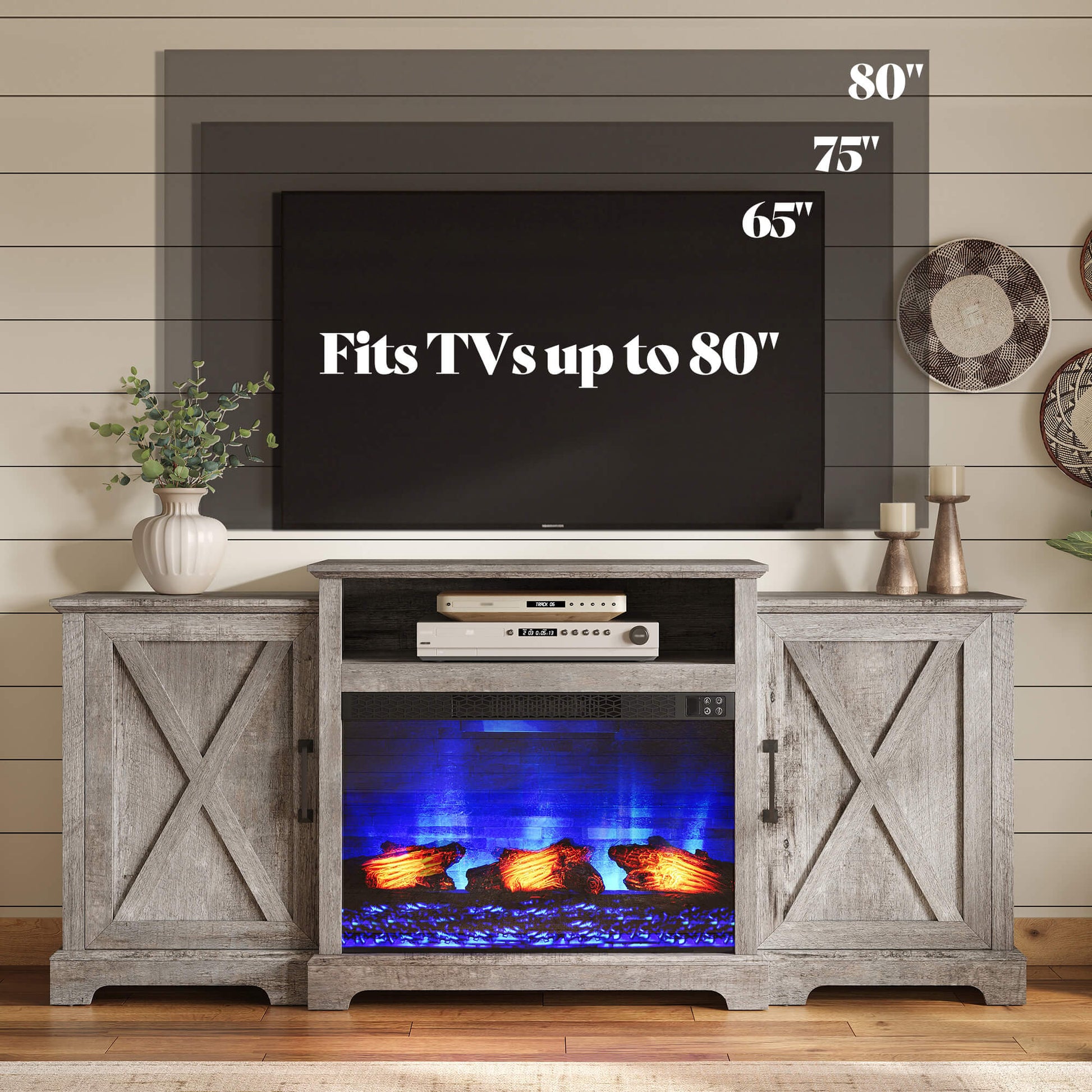 Vista Extra-Wide Fireplace TV Stand Amerlife 70" / Light Grey
