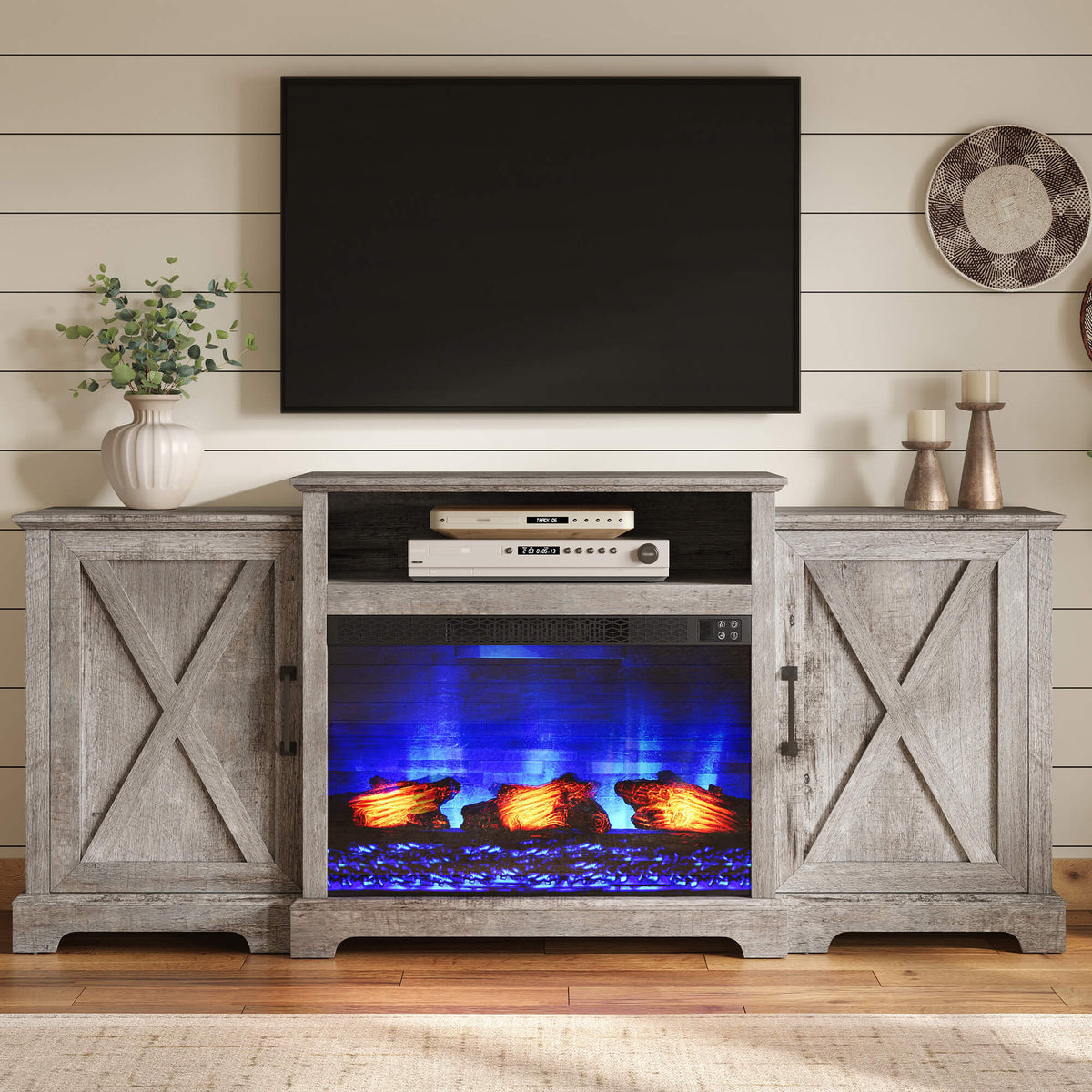 Vista Extra-Wide Fireplace TV Stand Amerlife 70" / Light Grey