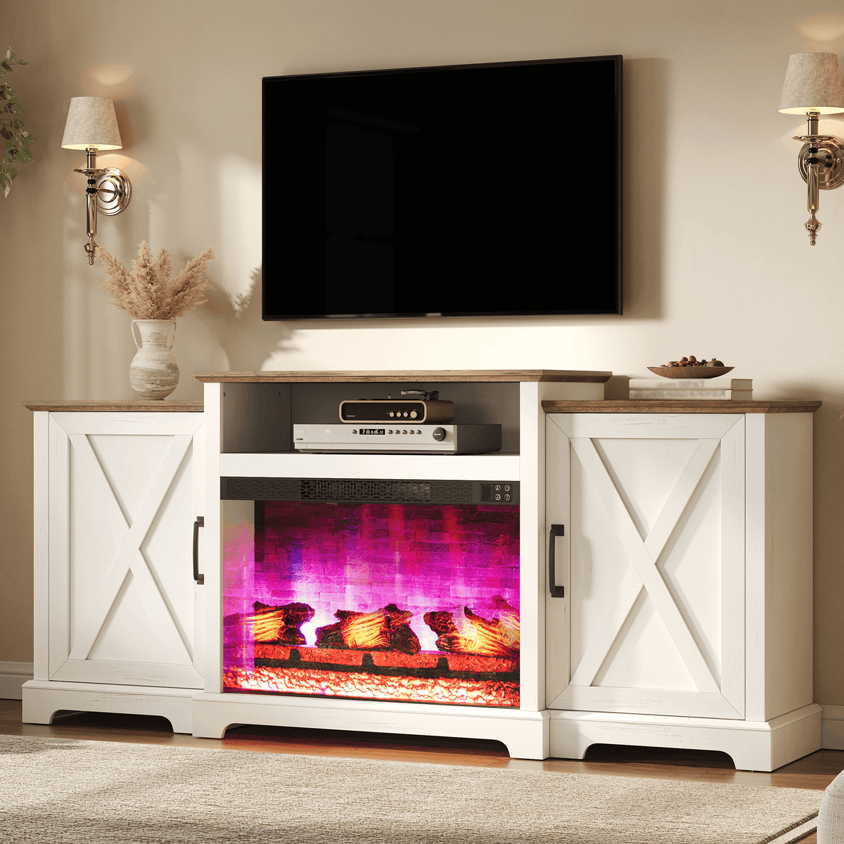 Vista Extra-Wide Fireplace TV Stand Amerlife 70" / White