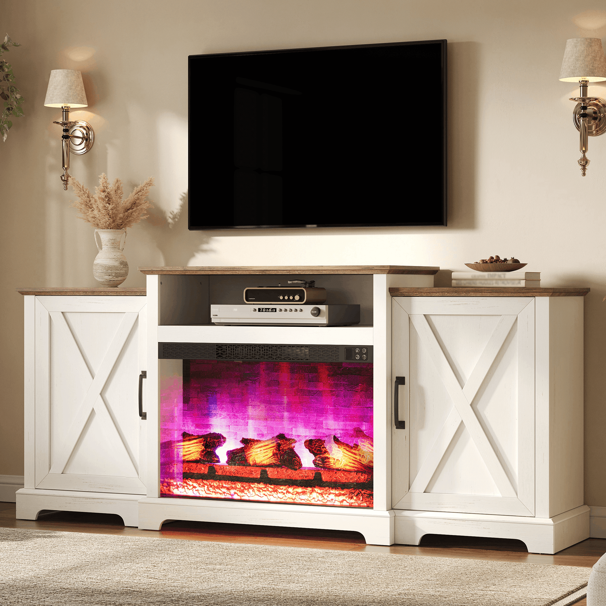 Vista Extra-Wide Fireplace TV Stand Amerlife 70" / White