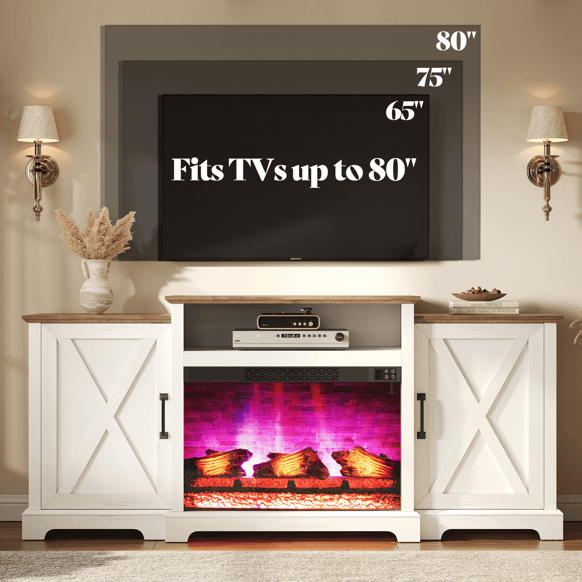 Vista Extra-Wide Fireplace TV Stand Amerlife 70" / White