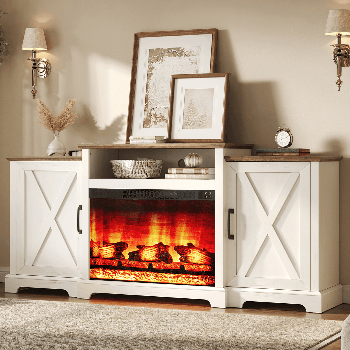 Vista Extra-Wide Fireplace TV Stand Amerlife 70" / White