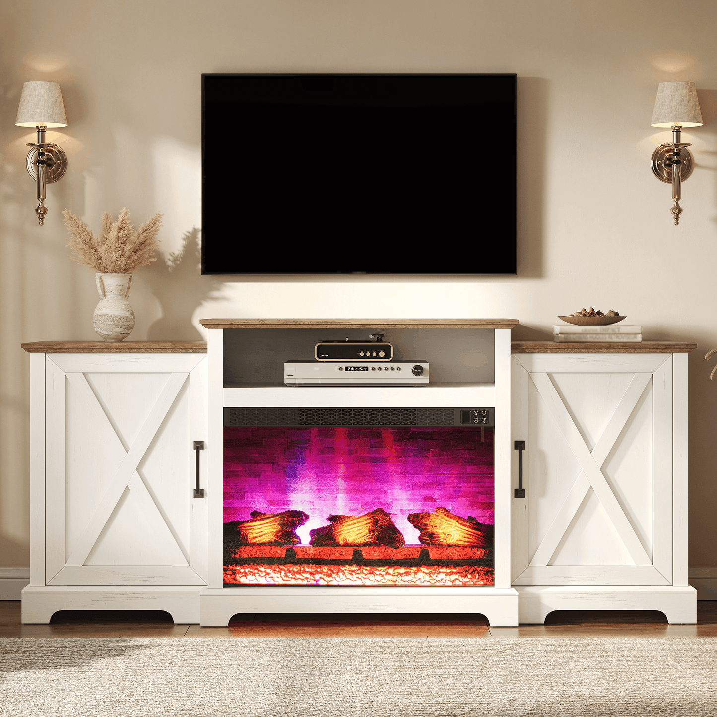Vista Extra-Wide Fireplace TV Stand Amerlife 70" / White