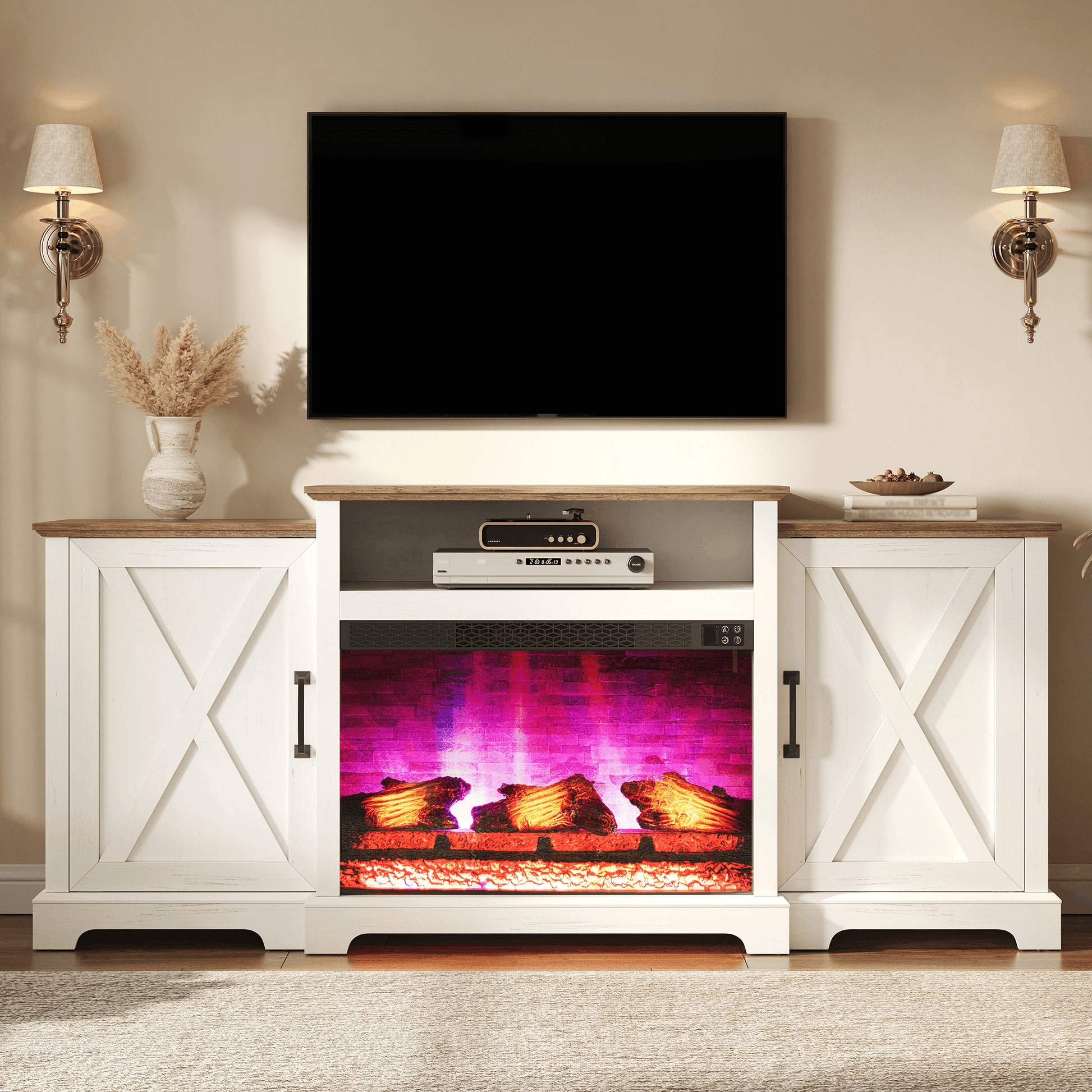 Vista Extra-Wide Fireplace TV Stand Amerlife 70" / White
